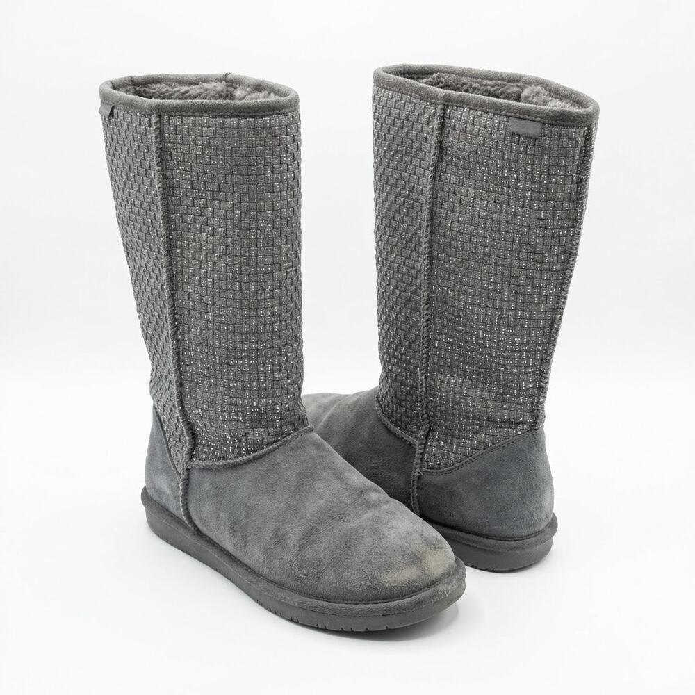 Skechers Suede Woven Shimmer Keepsakes Mid Calf Winter Boot Grey Womens 8